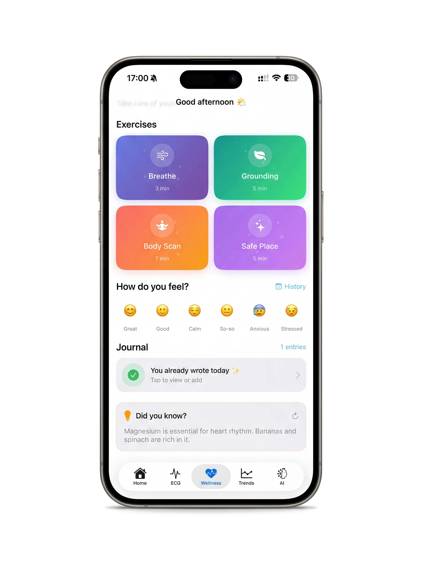 Wellness exercises and mood tracking